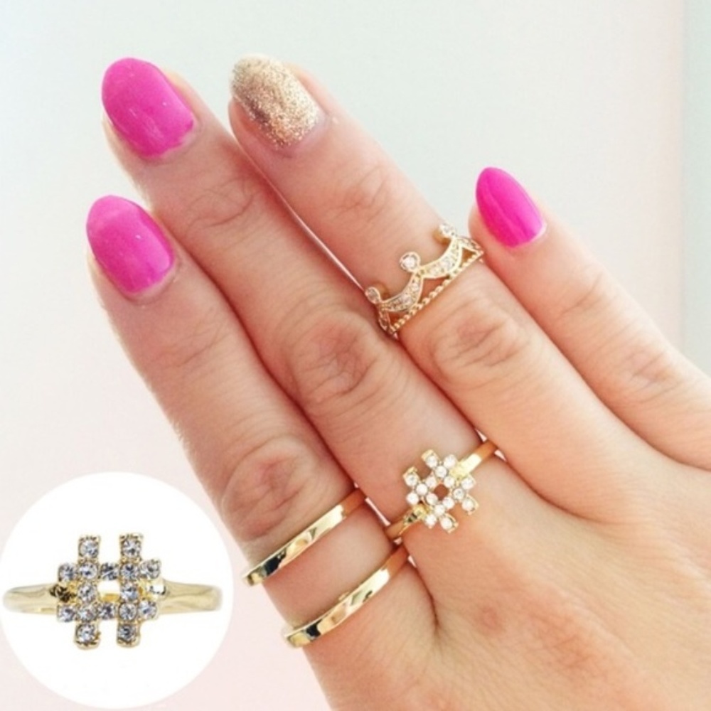 18K Gold Czech Crystal Hashtag Ring